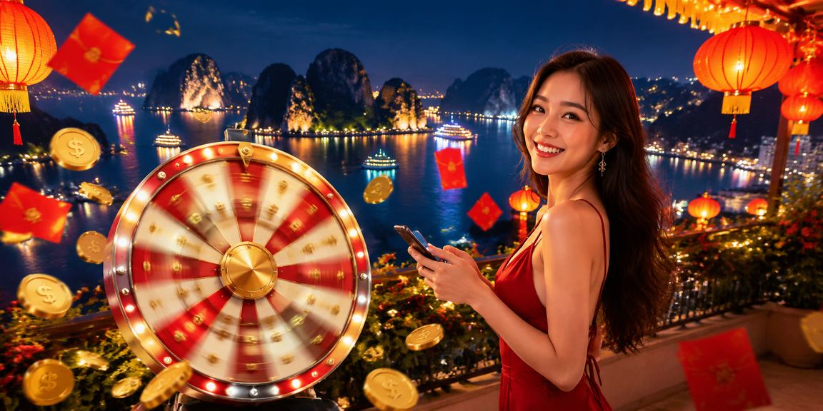 Bàn roulette live casino cao cấp với không khí đèn lồng trên Vịnh Hạ Long