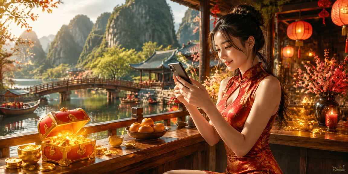 Người dùng tại Ninh Bình kiểm tra giải thưởng Tết trên điện thoại trong không khí lễ hội